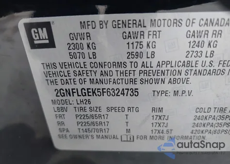 2015 Chevrolet Equinox 2Lt из США, поврежденный, VIN 2GNFLGEK5F6324735